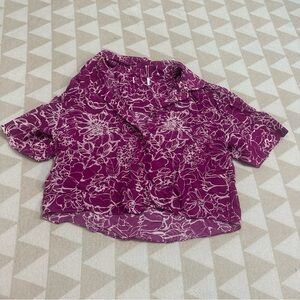 Tanya Taylor 10 silk purple button up shirt collared floral tropical